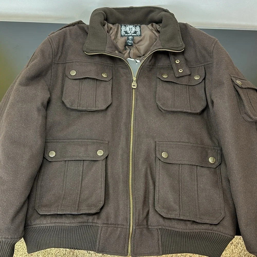Zeep World Collection Brown Wool Blend‎ Bomber Zipper Jacket XXL Snap Pockets